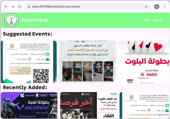 KFUPM Events Hub interface with event cards
